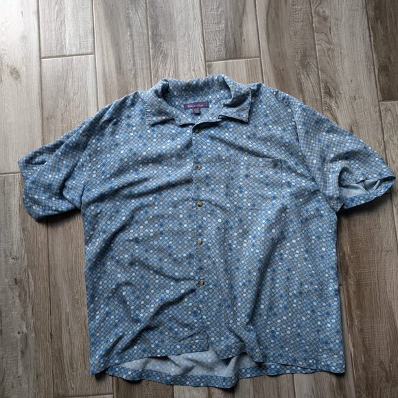 Y2K Urban Tribe Men’s Blue Geometric Short Sleeve Button Up Shirt Size 2XL - Picture 2 of 5